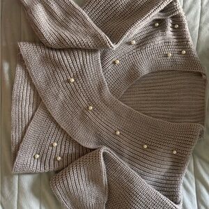 SHEIN Pearl-Accented Beige Sweater